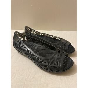 Crocs Womens Size 4 Isabella Jelly II Flat Ballet Peep-Toe Black Sandal Shoe NEW